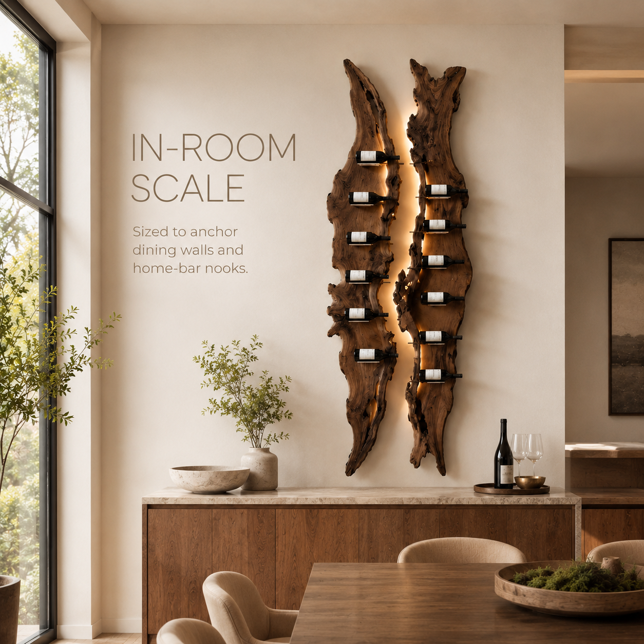 Solid Wood Wall Wine Rack with Glass Holder - Cellular Display - product image 04