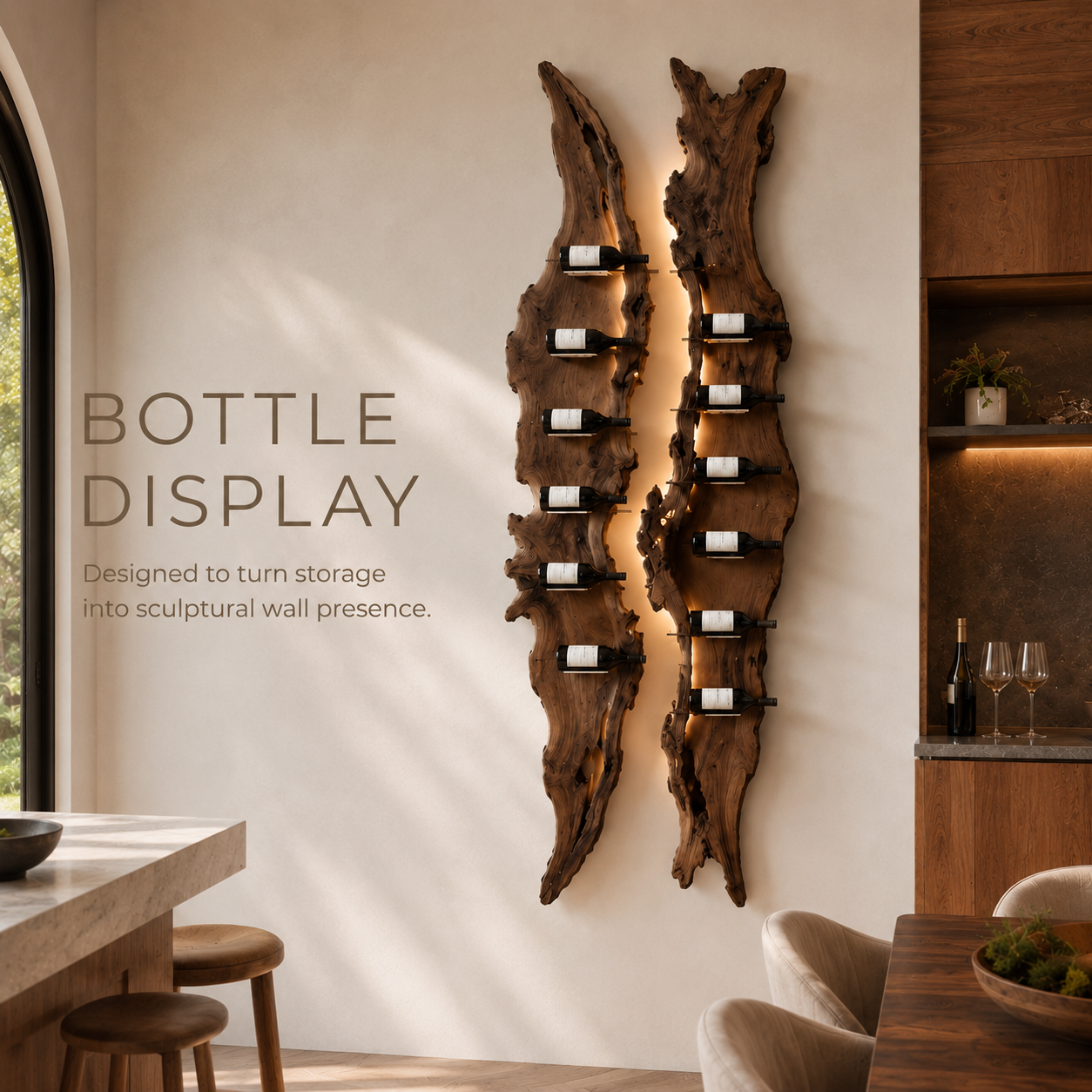 Solid Wood Wall Wine Rack with Glass Holder - Cellular Display - product image 07