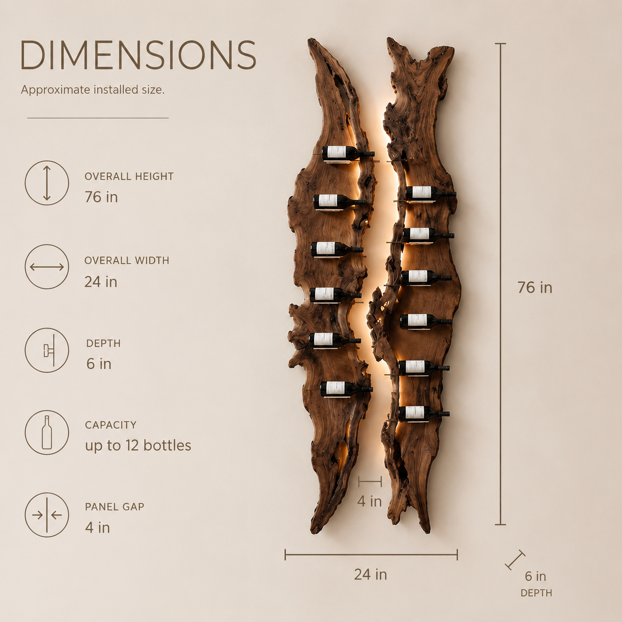 Solid Wood Wall Wine Rack with Glass Holder - Cellular Display - product image 08