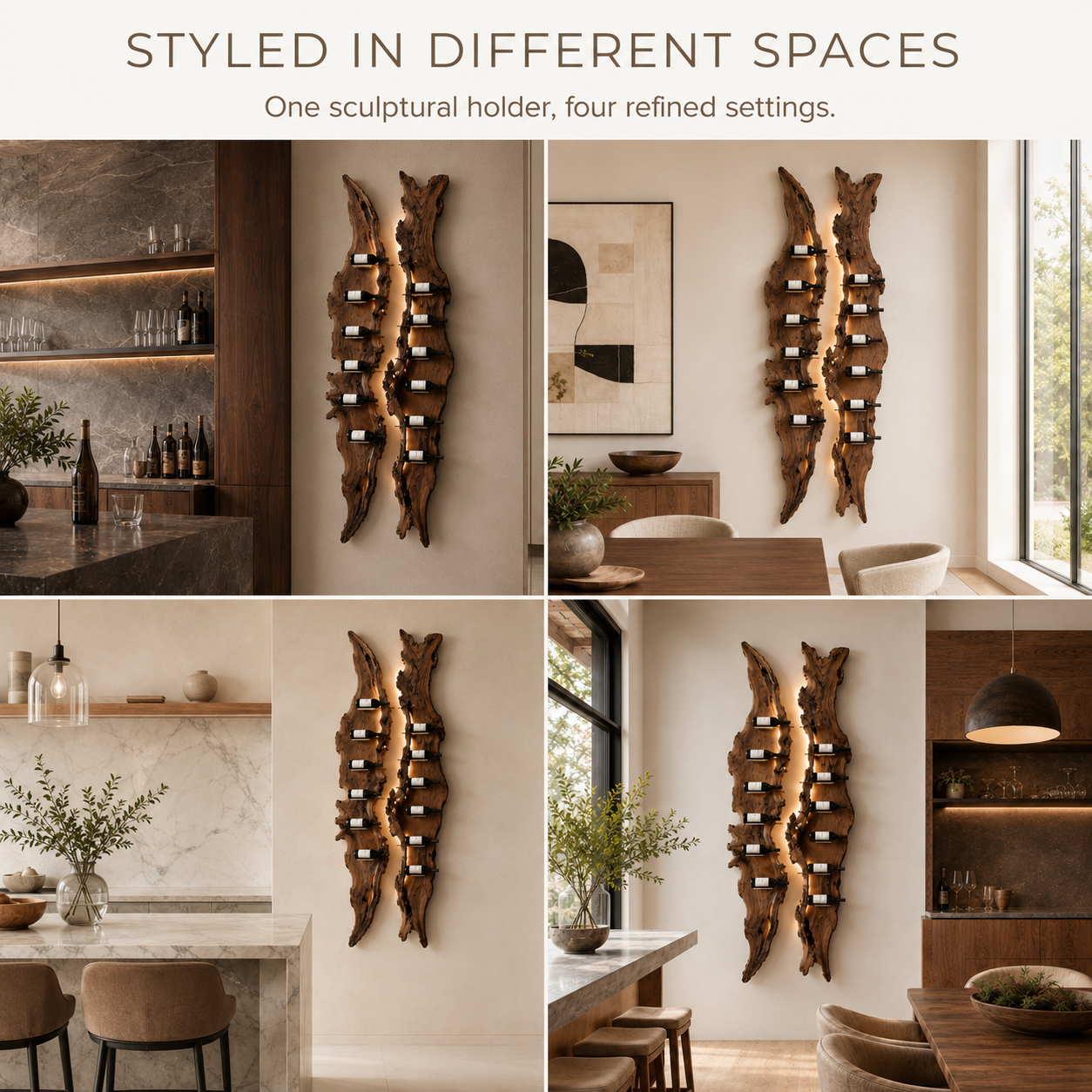 Solid Wood Wall Wine Rack with Glass Holder - Cellular Display - product image 10