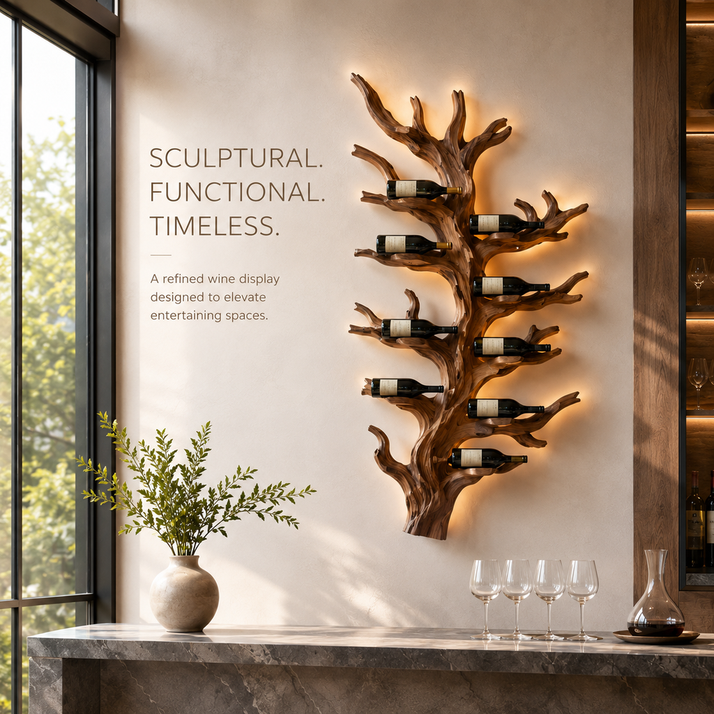 Solid Wood Wall Wine Rack with Glass Holder - Gallery Wave - product image 02