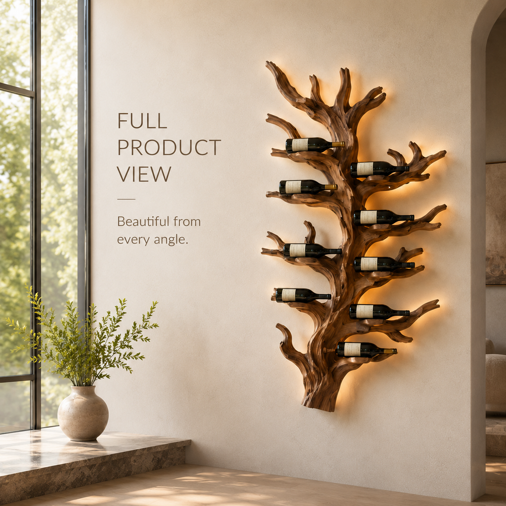 Solid Wood Wall Wine Rack with Glass Holder - Gallery Wave - product image 03