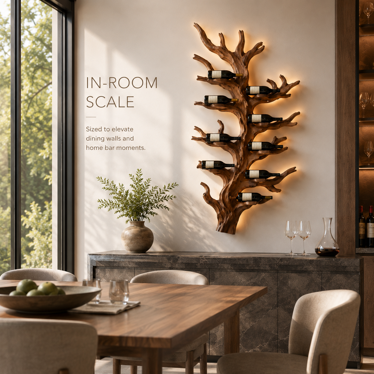 Solid Wood Wall Wine Rack with Glass Holder - Gallery Wave - product image 04