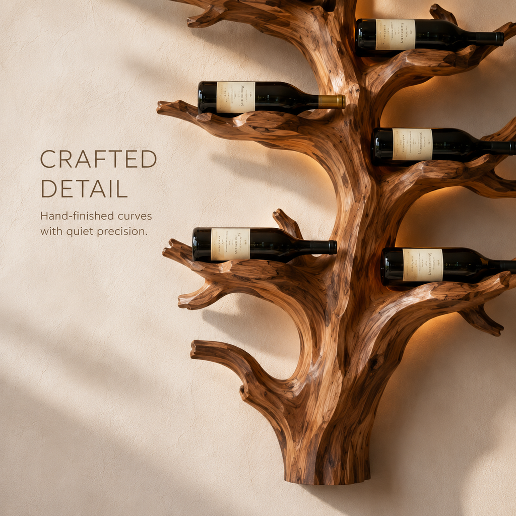 Solid Wood Wall Wine Rack with Glass Holder - Gallery Wave - product image 06