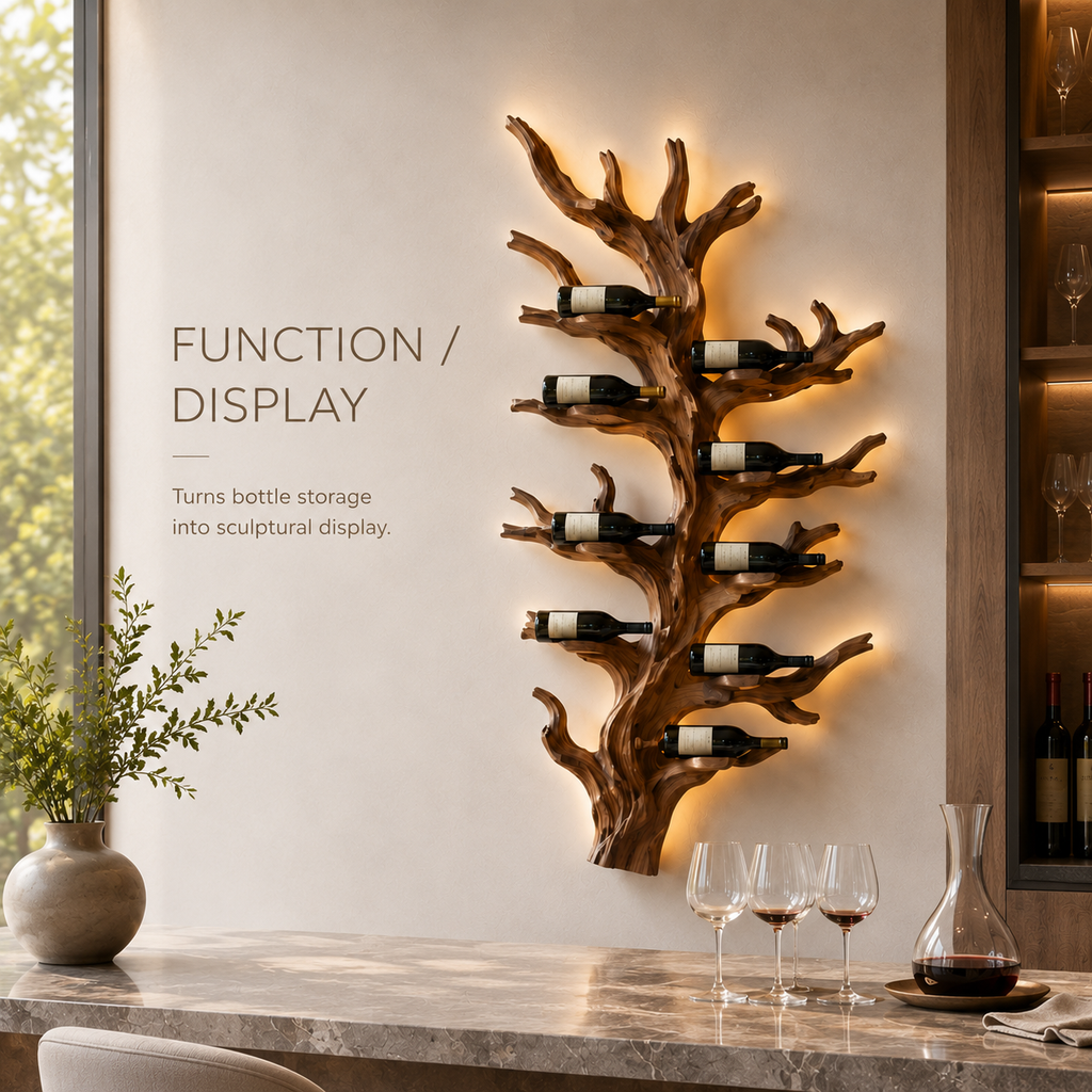 Solid Wood Wall Wine Rack with Glass Holder - Gallery Wave - product image 07