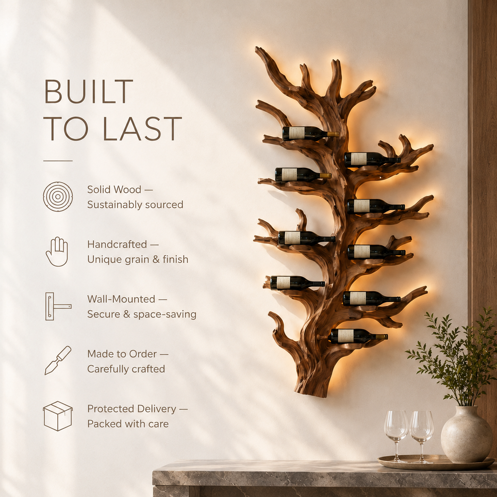 Solid Wood Wall Wine Rack with Glass Holder - Gallery Wave - product image 09