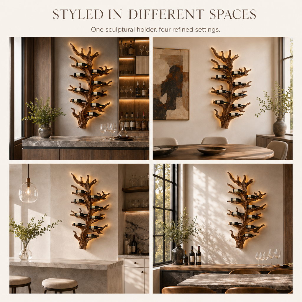 Solid Wood Wall Wine Rack with Glass Holder - Gallery Wave - product image 11