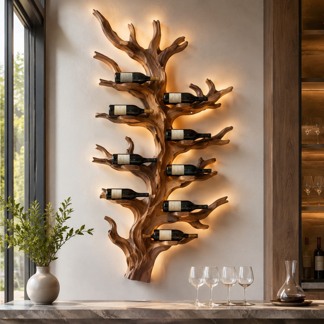 Solid Wood Wall Wine Rack with Glass Holder - Gallery Wave - Design 171 - square cover image