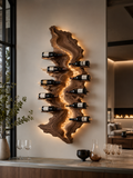 Solid Wood Wall Wine Rack with Glass Holder - Carved Halo - main view