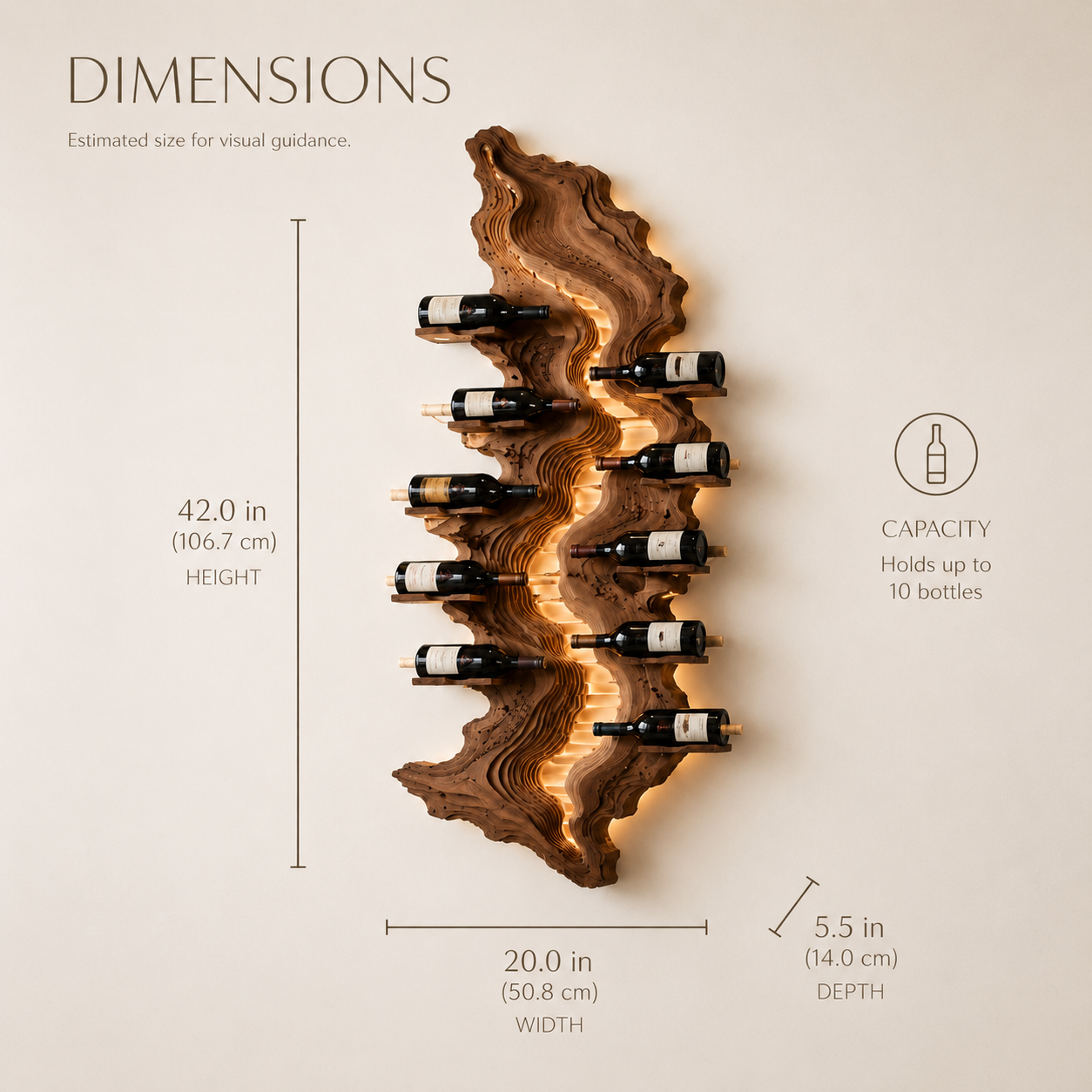 Solid Wood Wall Wine Rack with Glass Holder - Carved Halo - product image 08