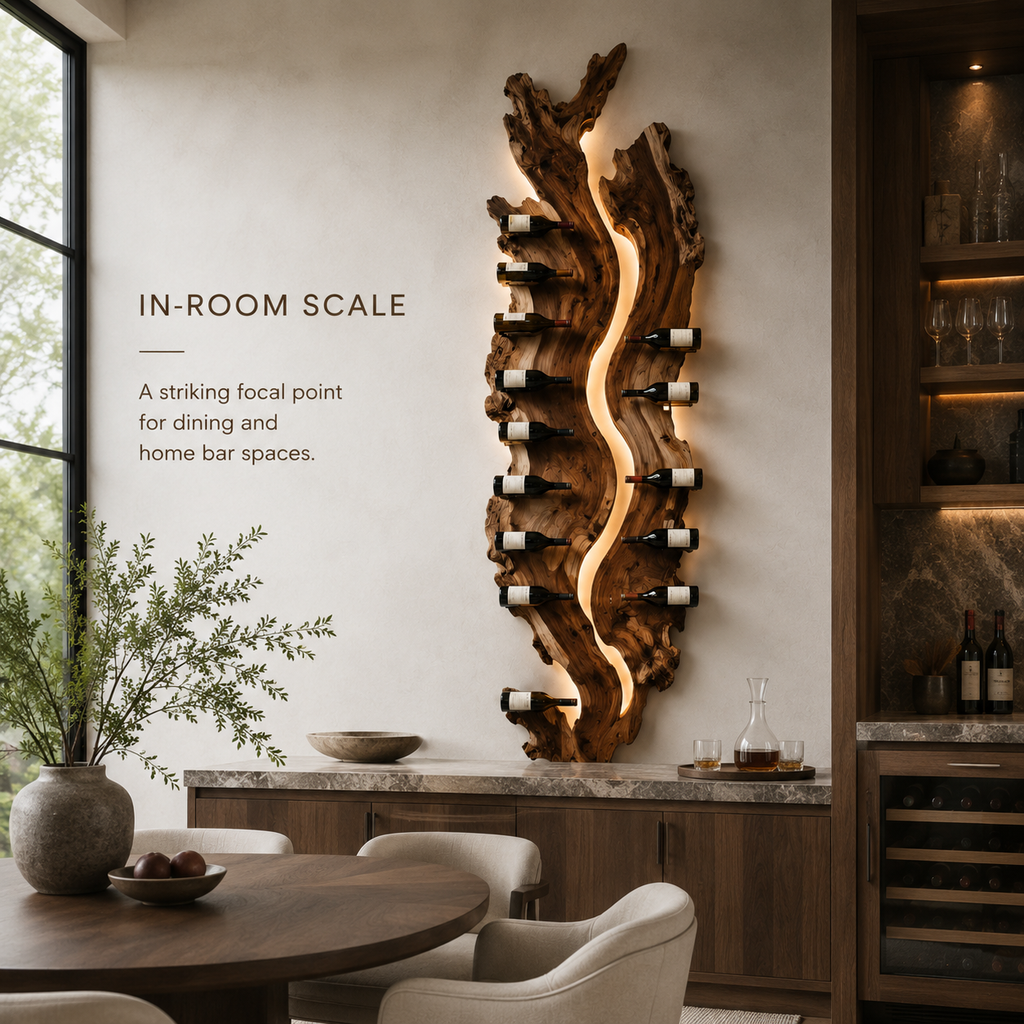 Solid Wood Wall Wine Rack with Glass Holder - Root Form - product image 04