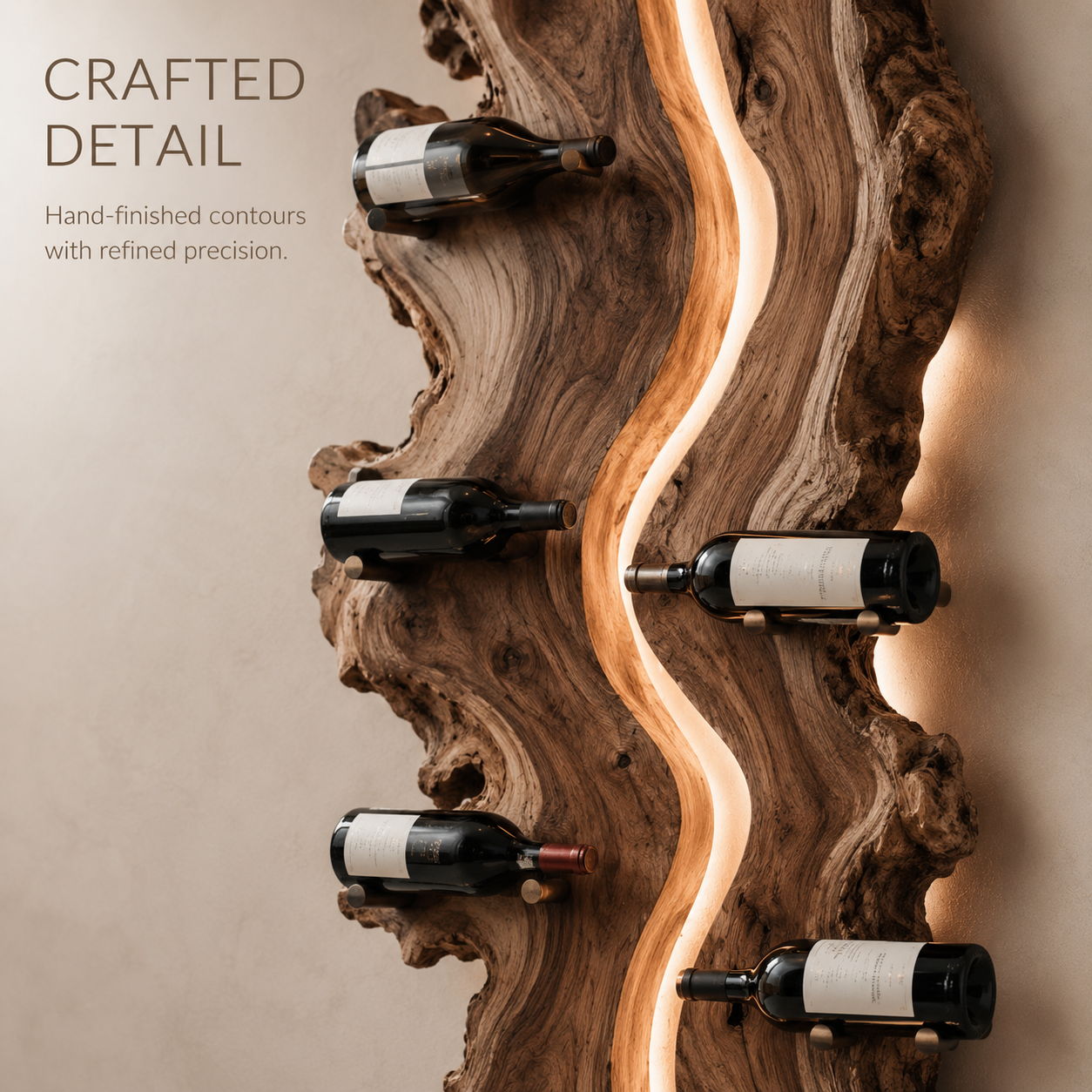Solid Wood Wall Wine Rack with Glass Holder - Root Form - product image 06