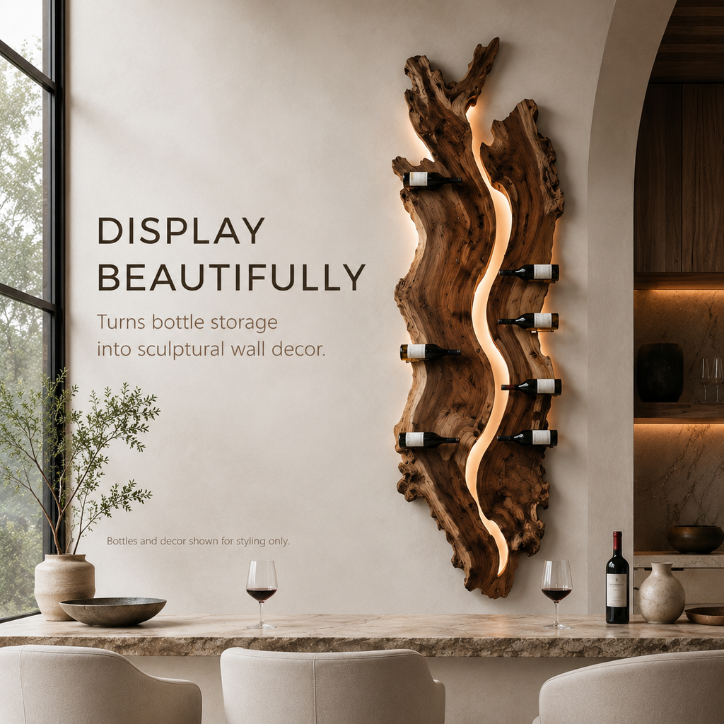 Solid Wood Wall Wine Rack with Glass Holder - Root Form - product image 07