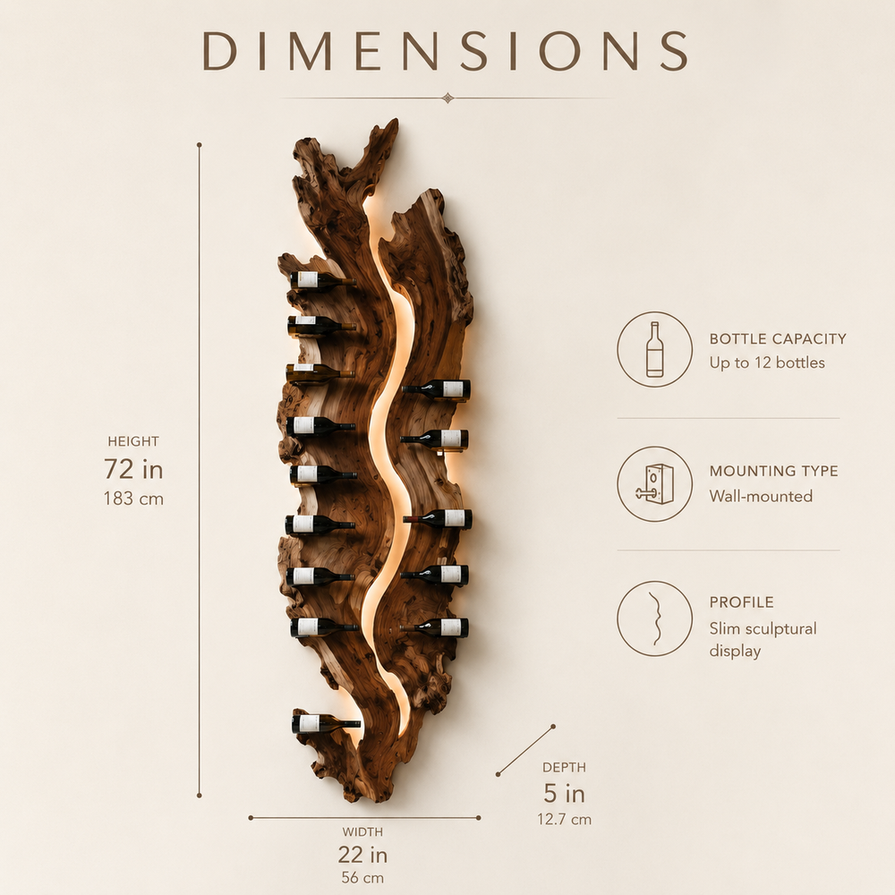 Solid Wood Wall Wine Rack with Glass Holder - Root Form - product image 08