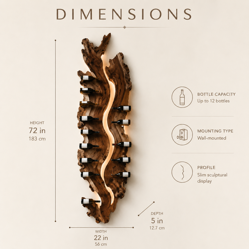 Solid Wood Wall Wine Rack with Glass Holder - Root Form - product image 08