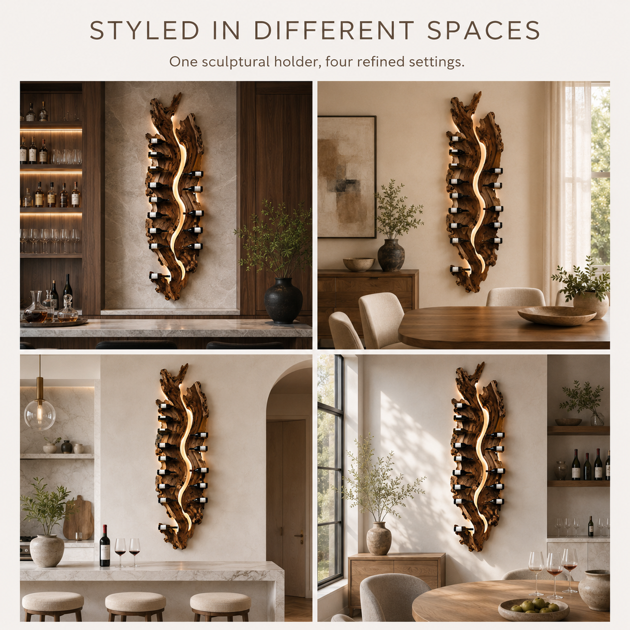 Solid Wood Wall Wine Rack with Glass Holder - Root Form - product image 10