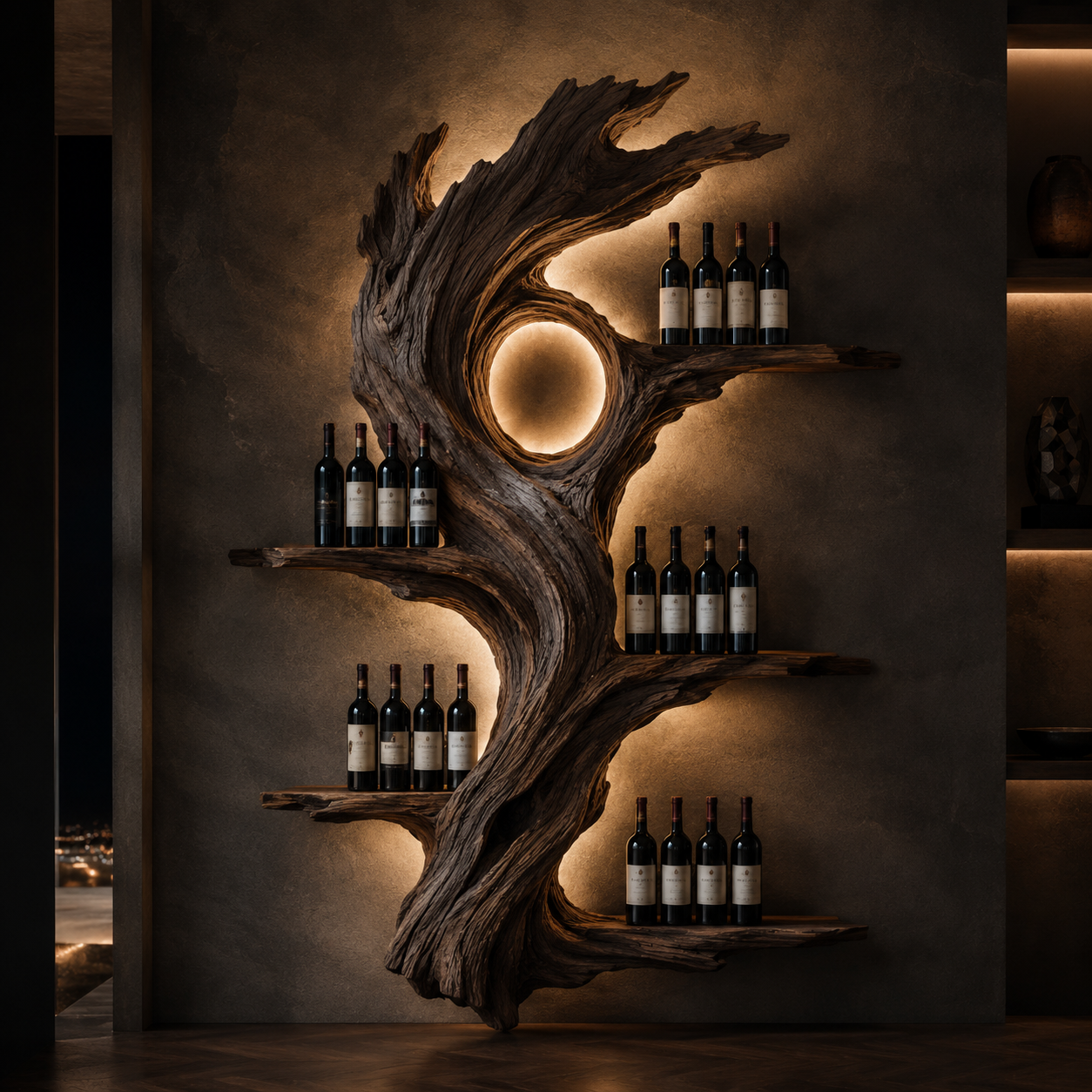Solid Wood Wall Wine Rack with Glass Holder - Architectural Slab - main view