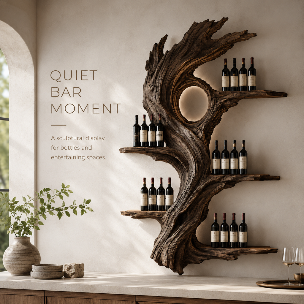 Solid Wood Wall Wine Rack with Glass Holder - Architectural Slab - product image 02