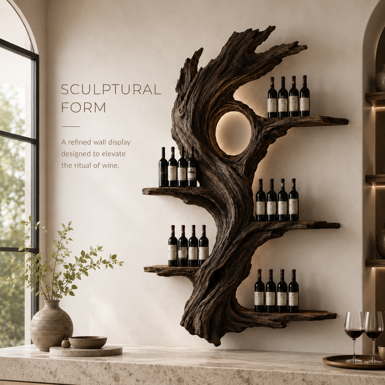 Solid Wood Wall Wine Rack with Glass Holder - Architectural Slab - product image 03