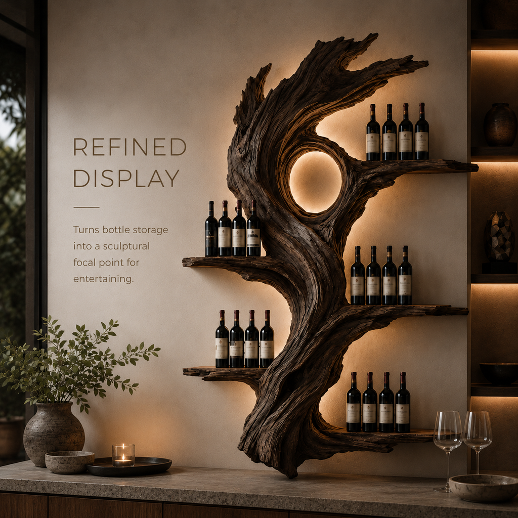 Solid Wood Wall Wine Rack with Glass Holder - Architectural Slab - product image 07