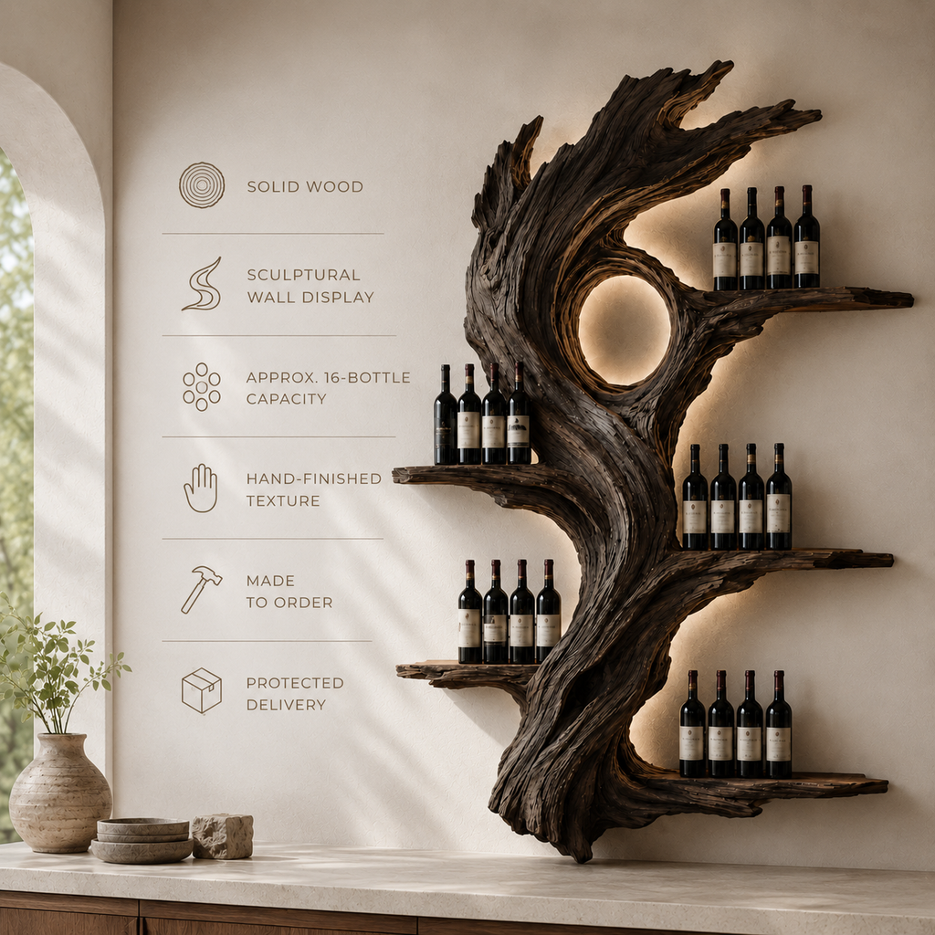Solid Wood Wall Wine Rack with Glass Holder - Architectural Slab - product image 09
