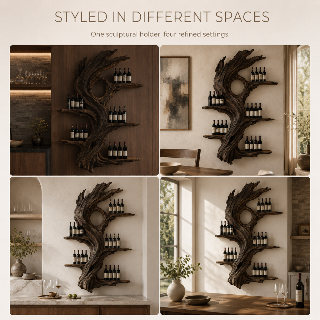 Solid Wood Wall Wine Rack with Glass Holder - Architectural Slab - product image 10