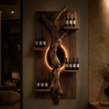 Solid Wood Wall Wine Rack with Glass Holder - Driftwood Curve - main view