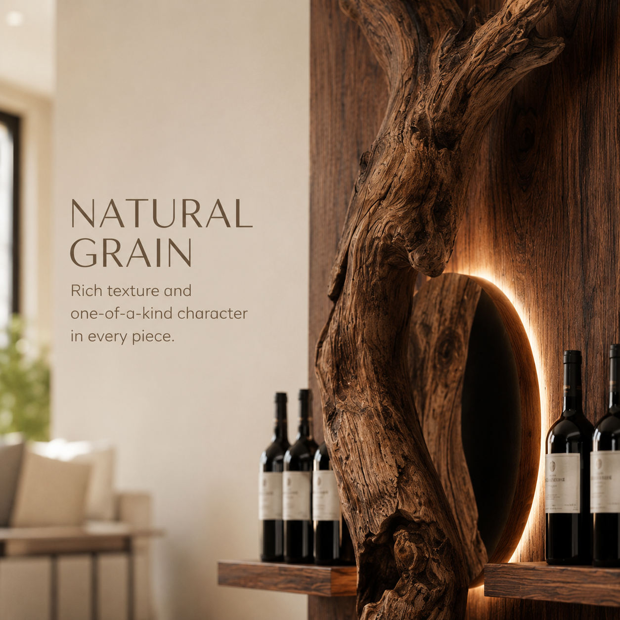 Solid Wood Wall Wine Rack with Glass Holder - Driftwood Curve - product image 05