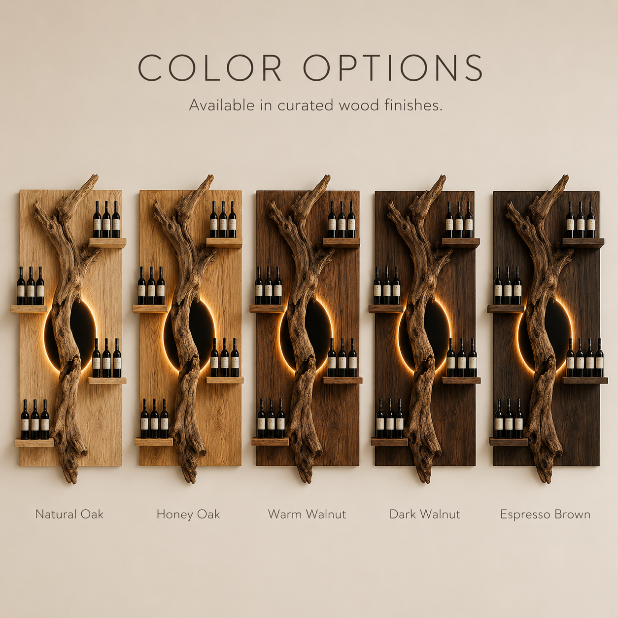 Solid Wood Wall Wine Rack with Glass Holder - Driftwood Curve - product image 11