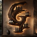 Solid Wood Wall Wine Rack with Glass Holder - Sculptural Flame - main view