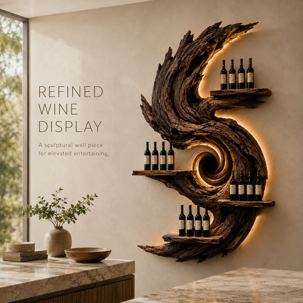 Solid Wood Wall Wine Rack with Glass Holder - Live Edge Gallery - product image 02