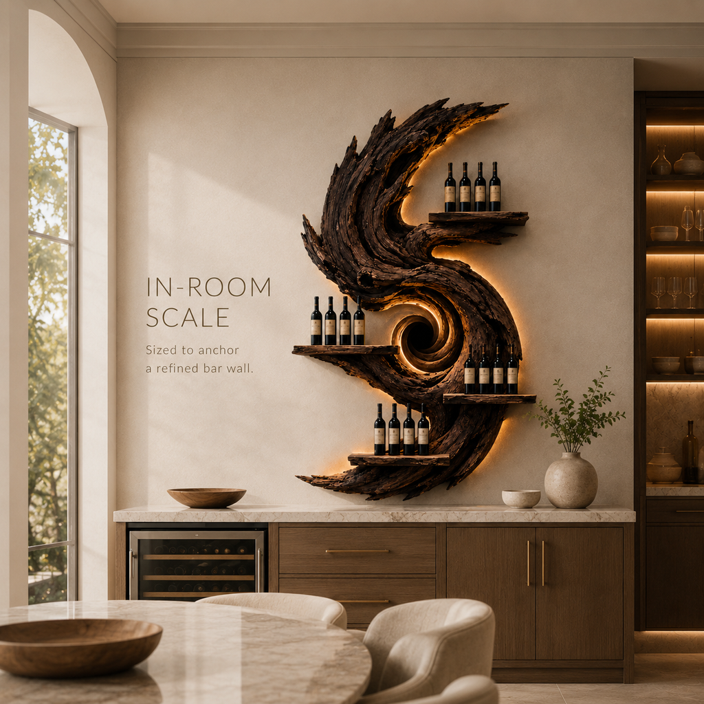 Solid Wood Wall Wine Rack with Glass Holder - Live Edge Gallery - product image 04