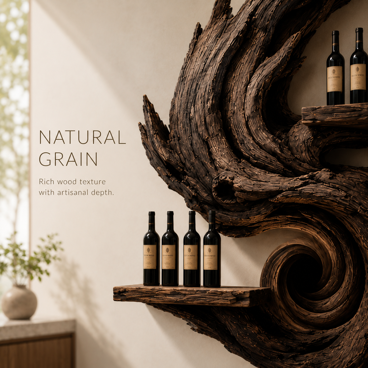 Solid Wood Wall Wine Rack with Glass Holder - Live Edge Gallery - product image 05