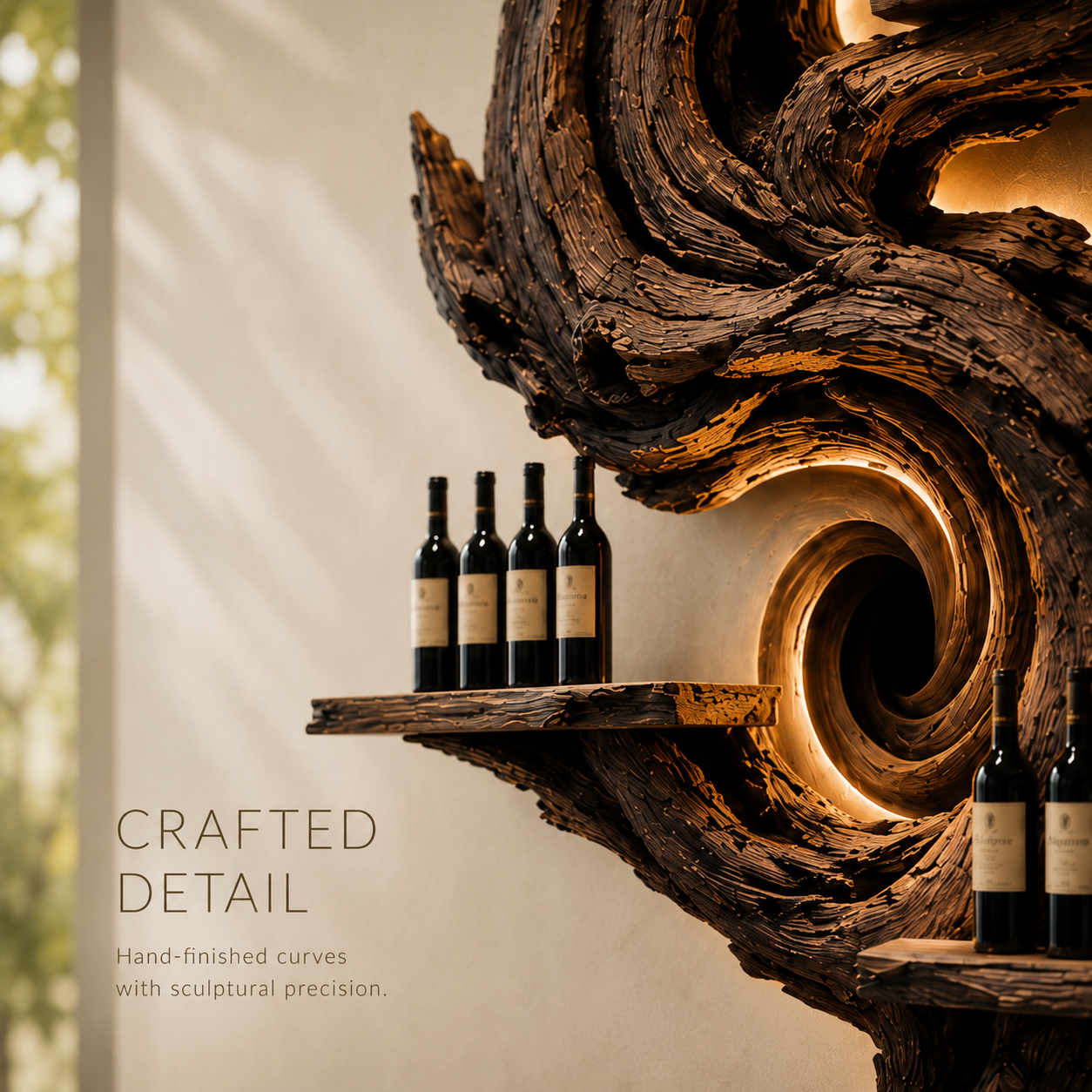 Solid Wood Wall Wine Rack with Glass Holder - Live Edge Gallery - product image 06