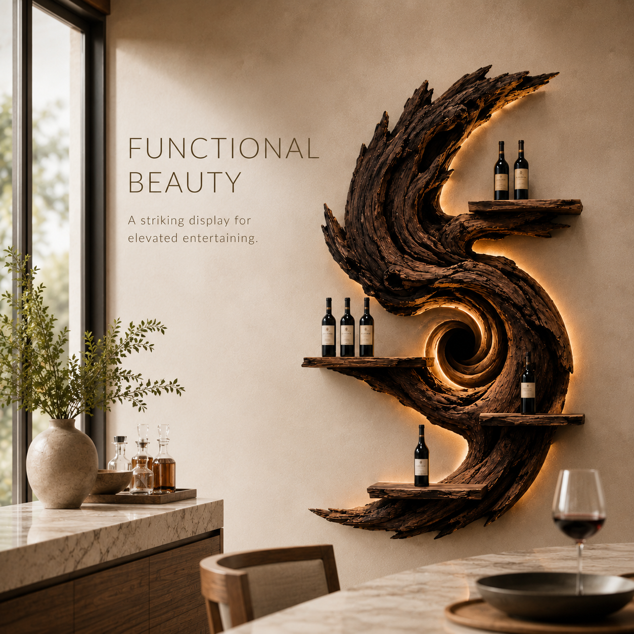 Solid Wood Wall Wine Rack with Glass Holder - Live Edge Gallery - product image 07