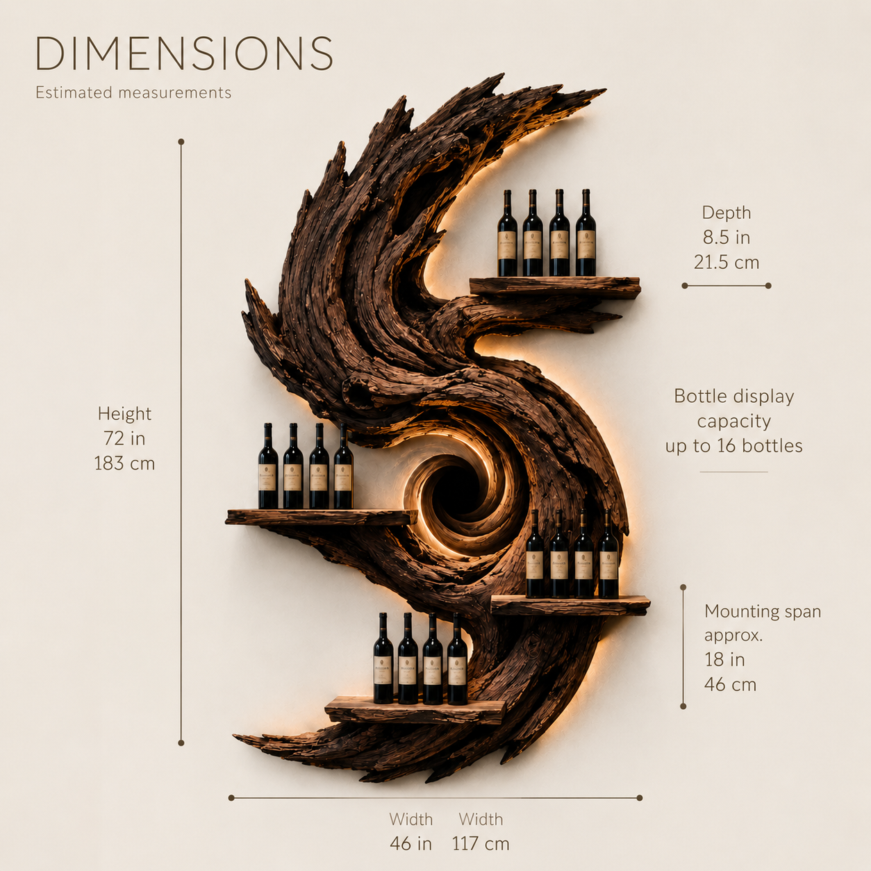 Solid Wood Wall Wine Rack with Glass Holder - Live Edge Gallery - product image 08