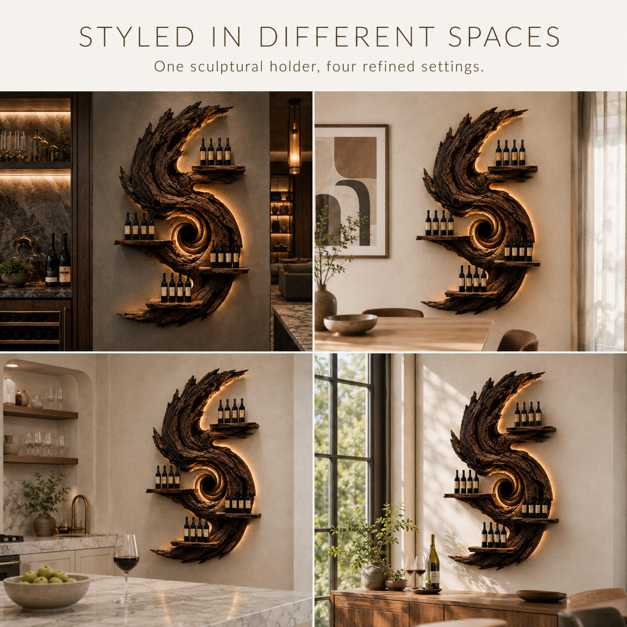 Solid Wood Wall Wine Rack with Glass Holder - Live Edge Gallery - product image 10