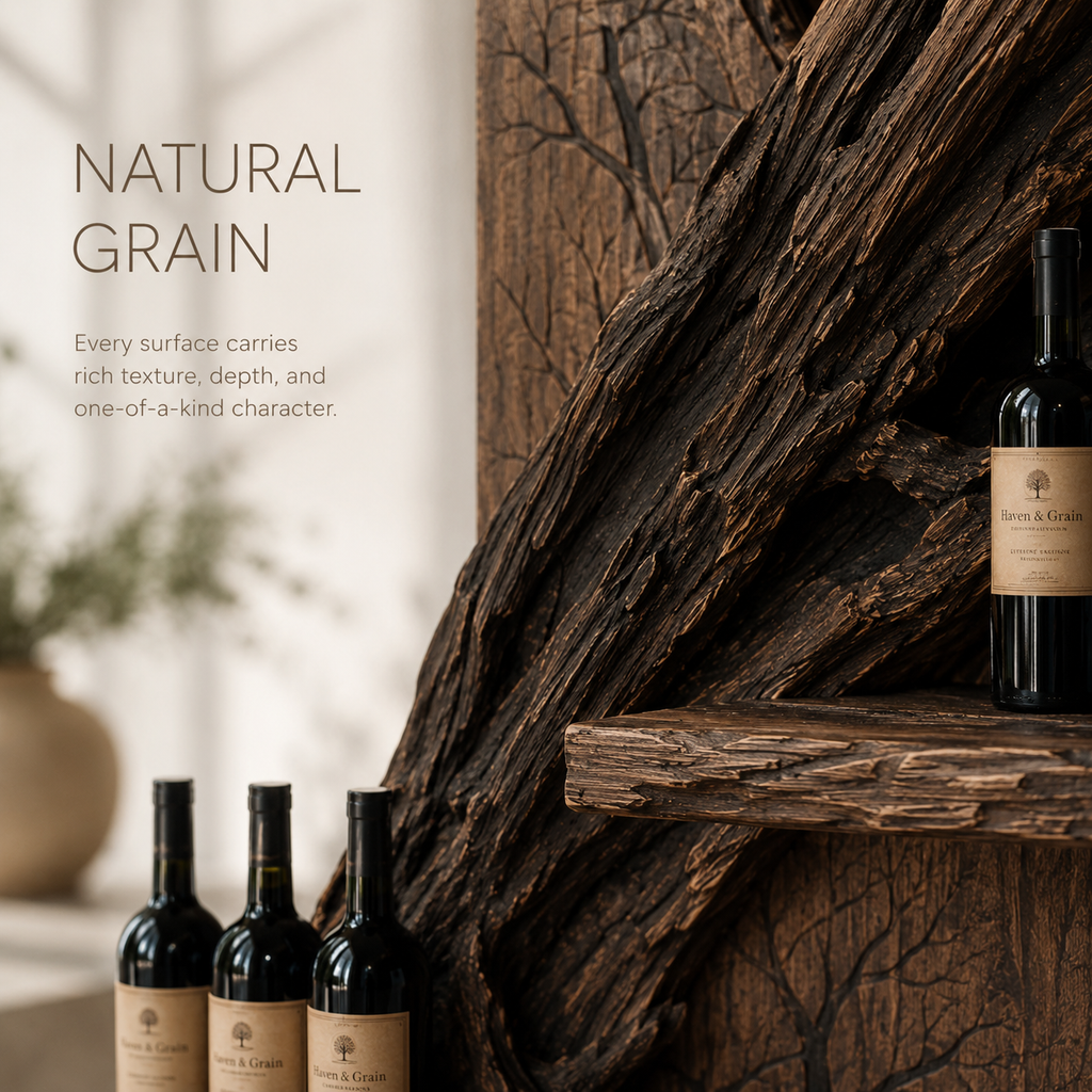 Solid Wood Wall Wine Rack with Glass Holder - Organic Branch - product image 05