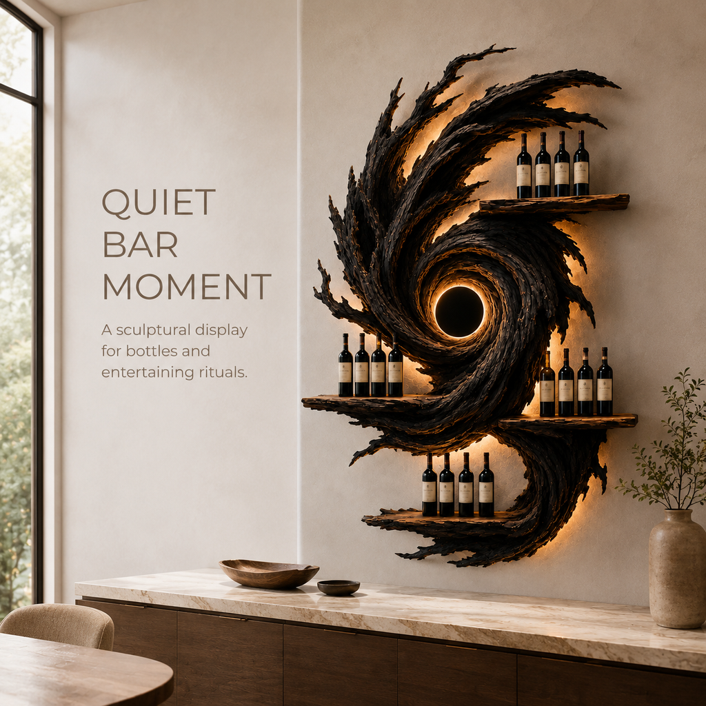 Solid Wood Wall Wine Rack with Glass Holder - Crescent Wall - product image 02