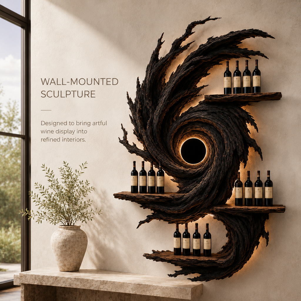 Solid Wood Wall Wine Rack with Glass Holder - Crescent Wall - product image 03