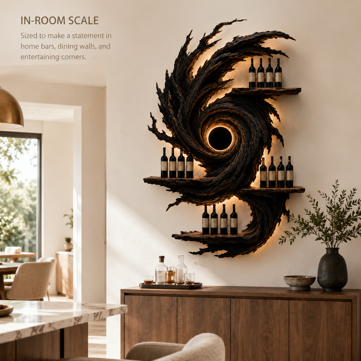 Solid Wood Wall Wine Rack with Glass Holder - Crescent Wall - product image 04