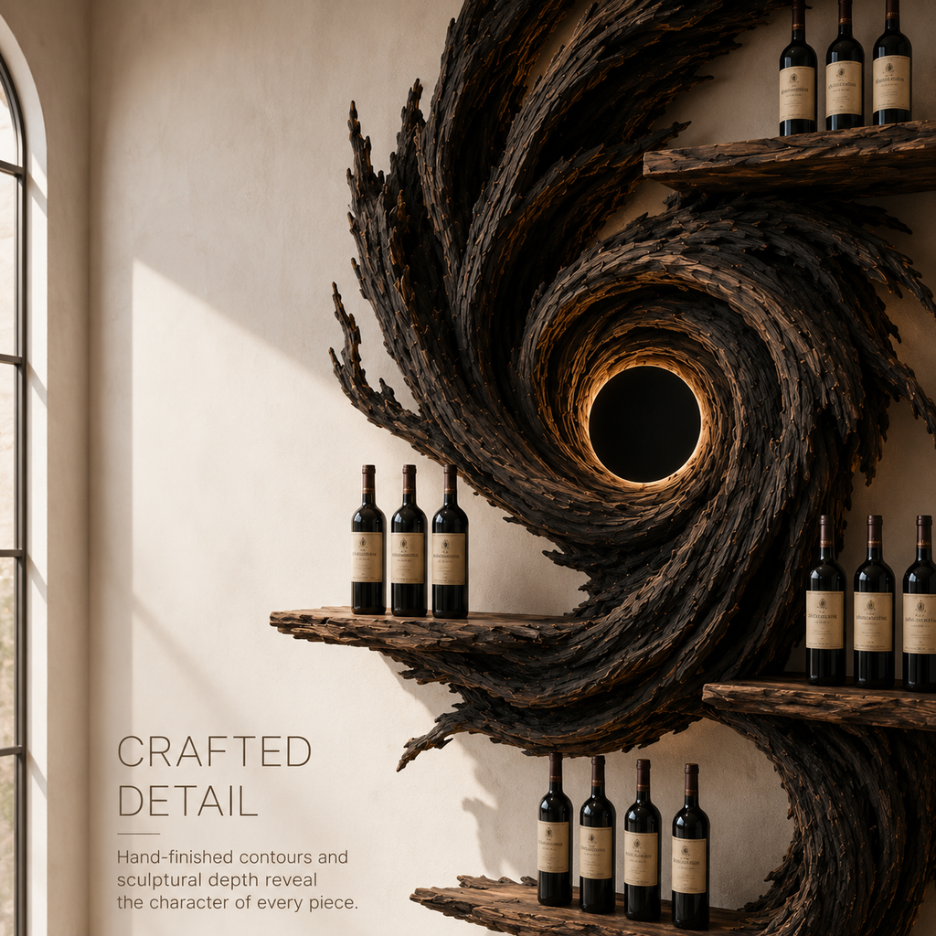 Solid Wood Wall Wine Rack with Glass Holder - Crescent Wall - product image 06
