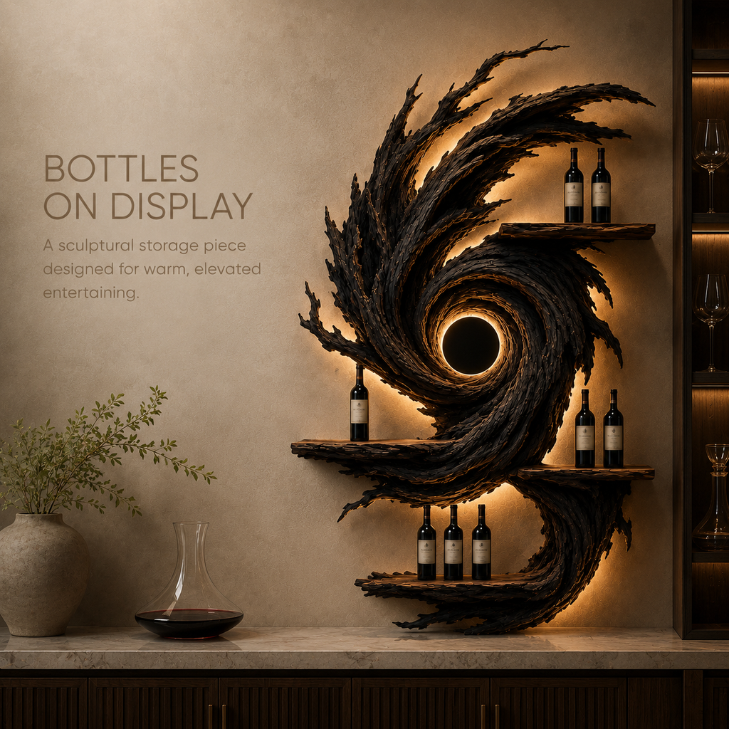 Solid Wood Wall Wine Rack with Glass Holder - Crescent Wall - product image 07