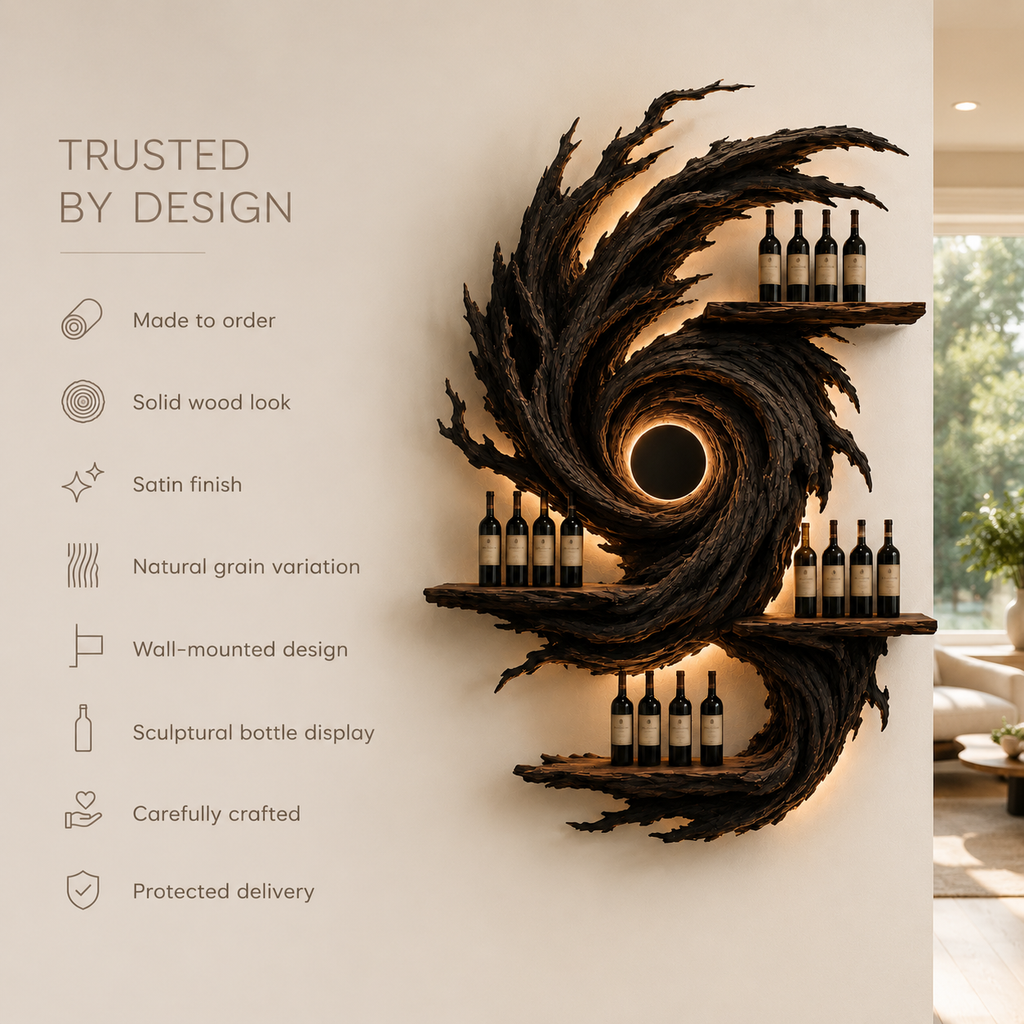 Solid Wood Wall Wine Rack with Glass Holder - Crescent Wall - product image 09