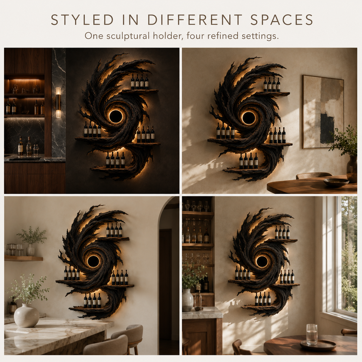 Solid Wood Wall Wine Rack with Glass Holder - Crescent Wall - product image 10