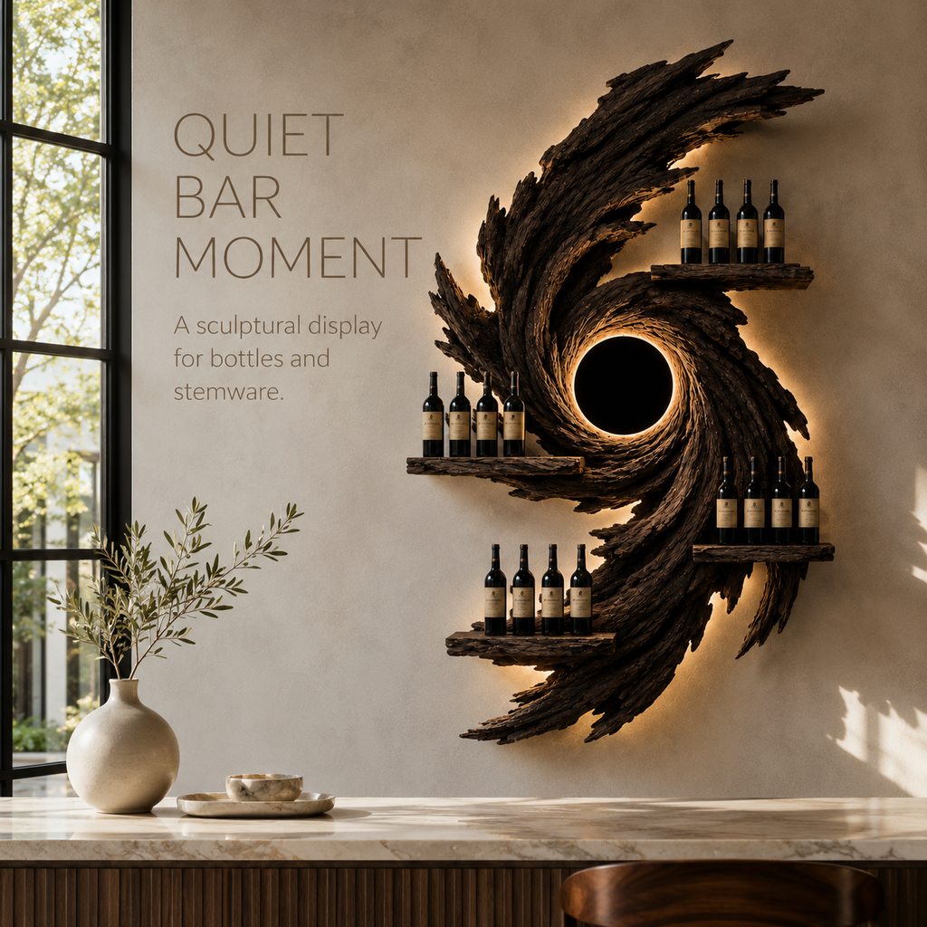 Solid Wood Wall Wine Rack with Glass Holder - Floating Rail - product image 02