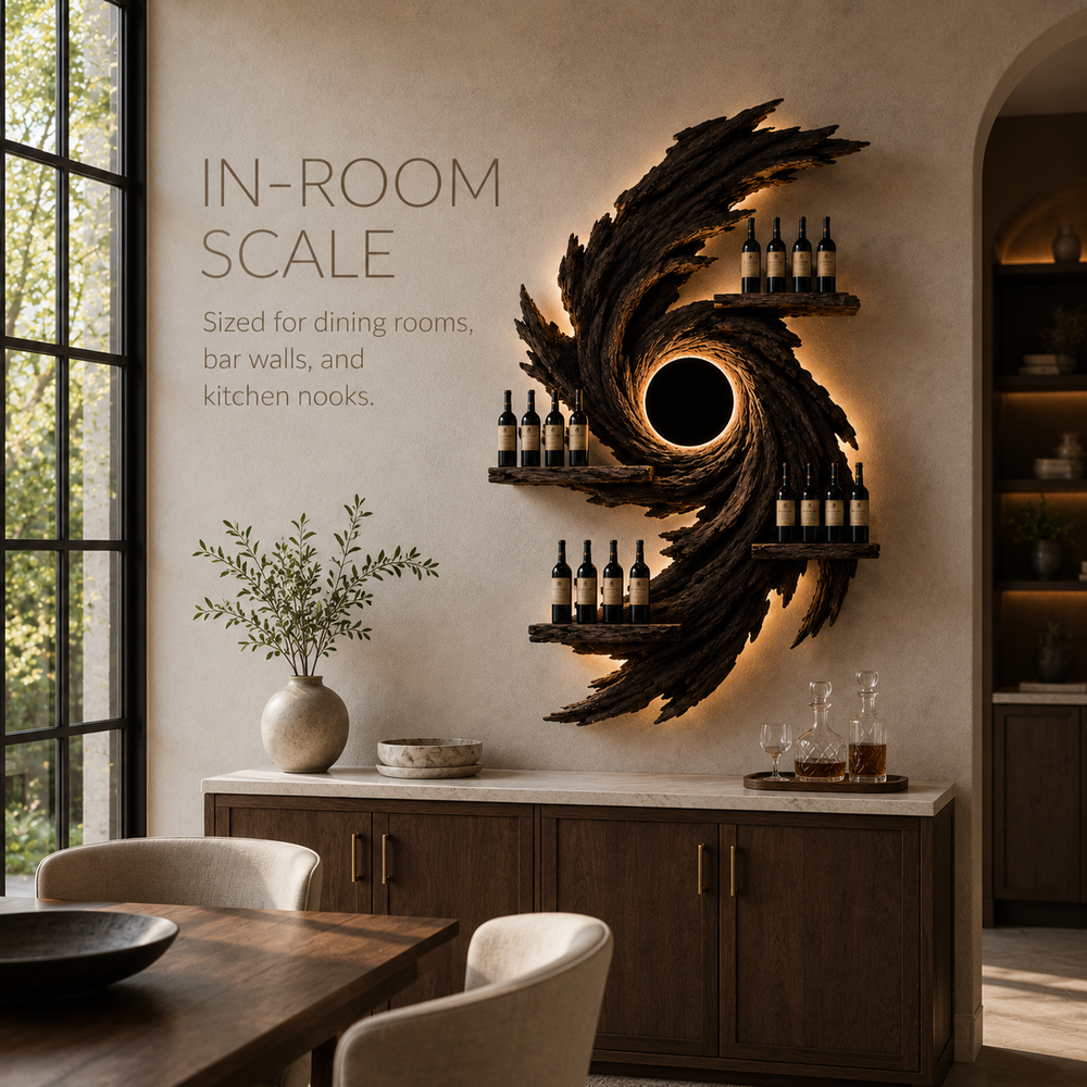 Solid Wood Wall Wine Rack with Glass Holder - Floating Rail - product image 04