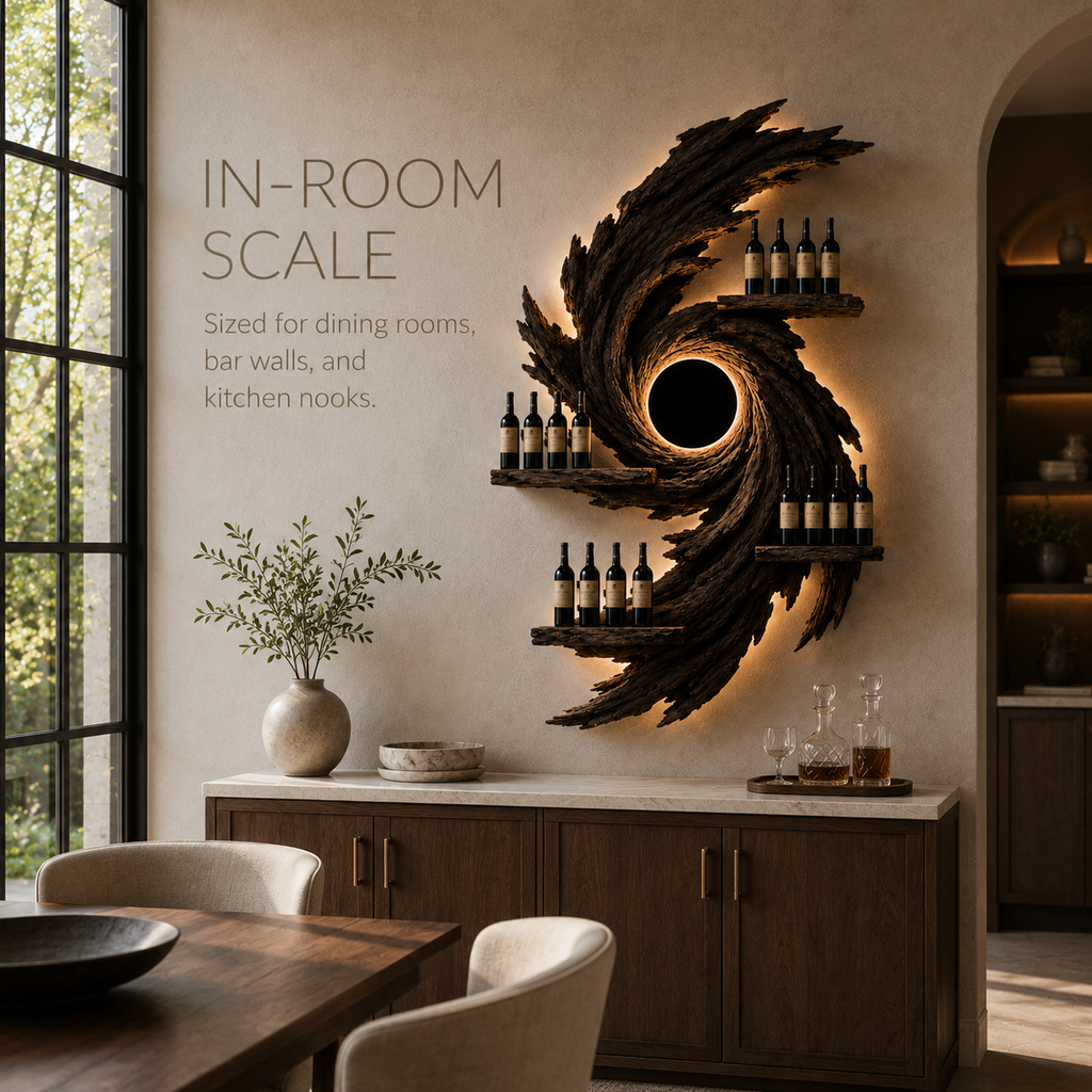 Solid Wood Wall Wine Rack with Glass Holder - Floating Rail - product image 04