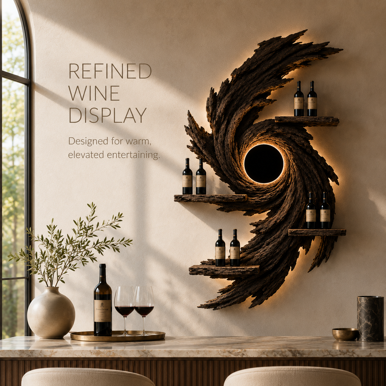 Solid Wood Wall Wine Rack with Glass Holder - Floating Rail - product image 07