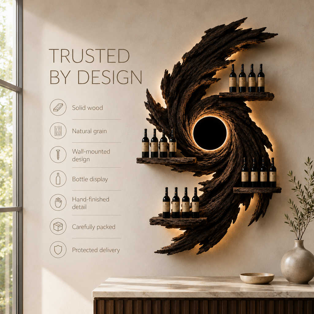 Solid Wood Wall Wine Rack with Glass Holder - Floating Rail - product image 09